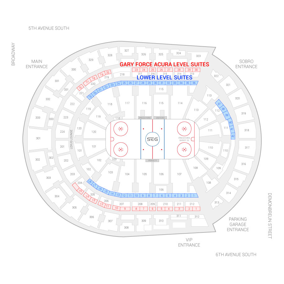 Bridgestone Arena, Nashville TN - Seating Chart View