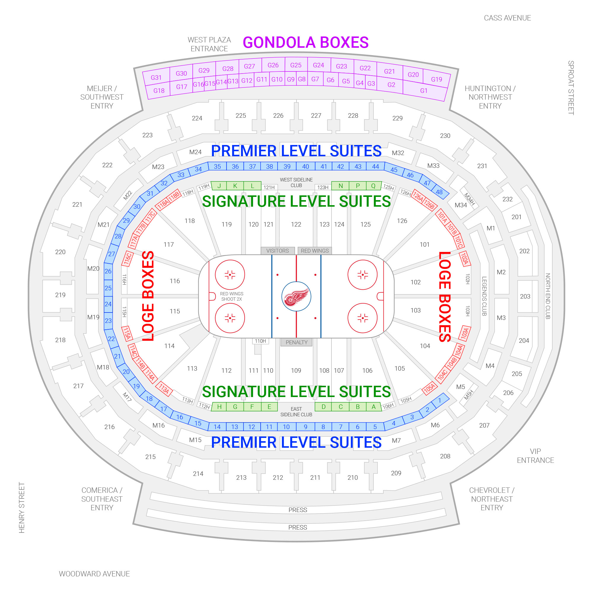 Little Caesars Arena Seating Chart With Row Numbers Two Birds Home